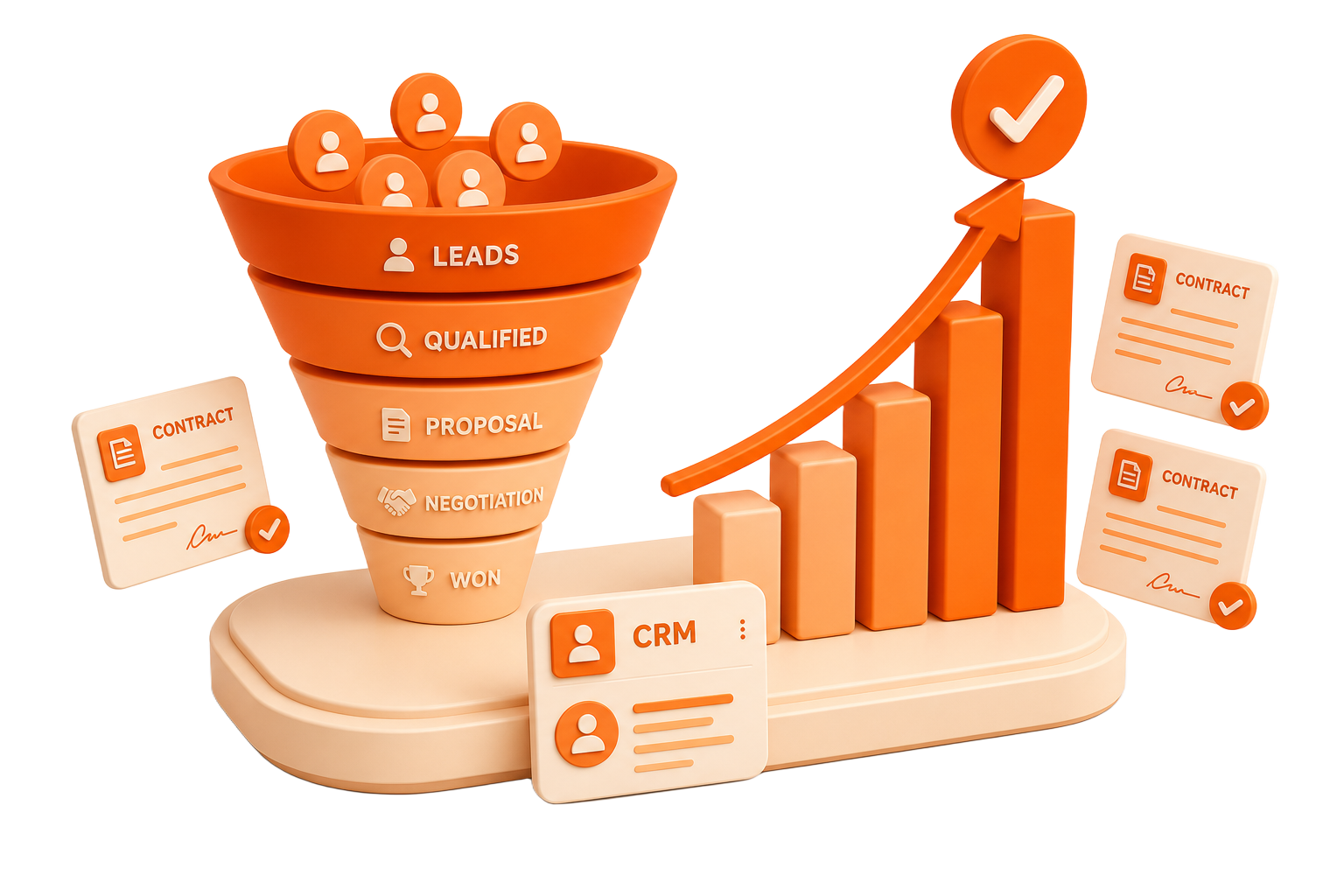 3D-Illustration einer Vertriebs-Pipeline mit aufsteigendem Umsatzdiagramm